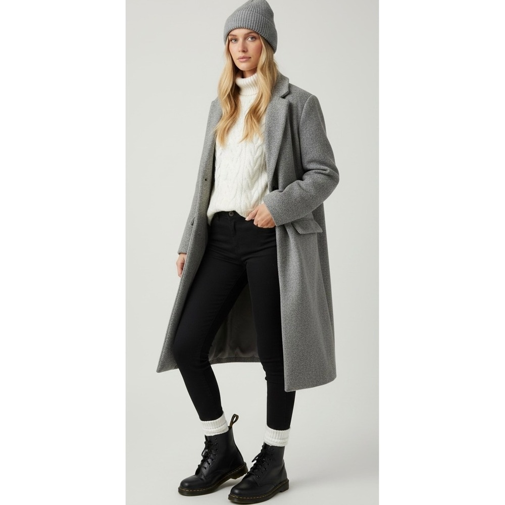 Ardene Grey Longline Overcoat Jacket Size Medium Women Trench Coat Pocketed